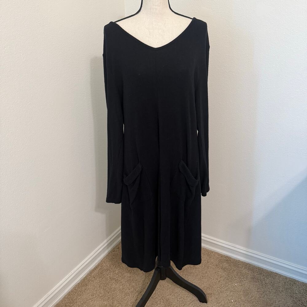 Soft Surroundings Black Lagenlook Sweater Dress Pockets Womens Medium